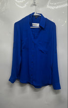 Load image into Gallery viewer, Express Womens Blue Long Sleeve Spread Collar Button-Up Shirt Size Medium
