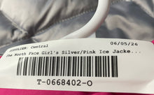 Load image into Gallery viewer, The North Face Girls Silver Pink Front Full-Zip Ice Puffer Jacket Size Large
