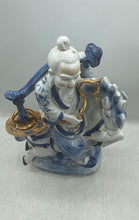 Load image into Gallery viewer, Chinese White Blue Gold Porcelain Statue Of Man With Fish Riding Horse Figurine
