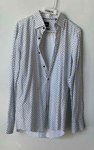 Load image into Gallery viewer, Hugo Boss Mens White &amp; Blue Geometric Long Sleeve Slim Fit Dress Shirt Size M

