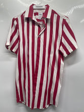 Load image into Gallery viewer, Zara Mens Red White Striped Short Sleeve Super Slim Fit Button-Up Shirt Size M
