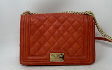 Load image into Gallery viewer, Bebe Womens Orange Quilted Leather Adjustable Strap Flap Crossbody Handbag
