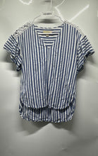 Load image into Gallery viewer, Michael Kors Womens Blue White Striped V-Neck Hi-Low Blouse Top Size Small
