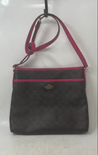 Load image into Gallery viewer, Coach Womens Brown Pink Signature Leather Trim Zip Top File Crossbody Handbag

