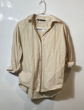 Load image into Gallery viewer, Zara Womens Beige Cotton Spread Collar Long Sleeve Button-Up Shirt Size XS
