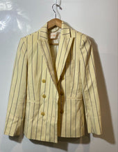Load image into Gallery viewer, Authentic Tory Burch Womens Yellow Striped Print Double-Breasted Blazer Size 2
