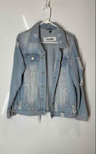 Load image into Gallery viewer, American Bazi Womens Blue Denim Distressed Long Sleeve Jean Jacket Size Small
