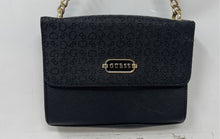 Load image into Gallery viewer, Guess Womens Black Gold Monogram Adjustable Strap Flap Crossbody Bag
