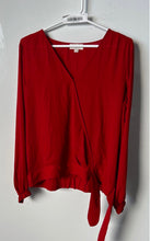 Load image into Gallery viewer, Loft Womens Red Long Sleeve V-Neck Side Tie Blouse Top Size Small
