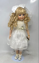 Load image into Gallery viewer, Blonde Hair Blue Eyes Collectible Porcelain Bride Doll In White Dress
