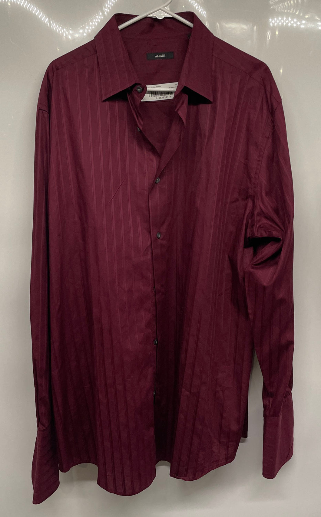 Alfani Mens Wine Striped Cotton Long Sleeve Collared Button-Up Shirt Size XL