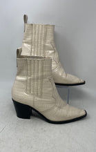 Load image into Gallery viewer, Stradivarius Womens White Croc Embossed Ankle Cowboy Western Boots Size 40
