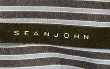 Load image into Gallery viewer, Sean John Mens Blue Striped Cotton Regular Fit Collared Dress Shirt Size 16 1/2

