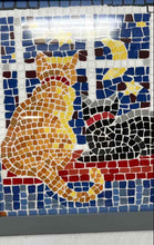 Load image into Gallery viewer, Two Cats Sitting By Window Overlooking The Moon And Stars Handmade Mosaic Frame

