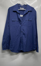 Load image into Gallery viewer, Calvin Klein Mens Dark Blue Striped Cotton Long Sleeve Button-Up Shirt Size L
