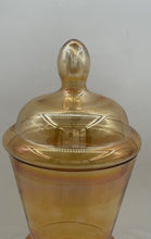 Load image into Gallery viewer, Vintage Arise &amp; Restore Amber Engraved Glass Pedestal Apothecary Urn With Lid
