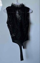 Load image into Gallery viewer, Valentine Womens Black Lace Sleeveless Surplice Neck One-Piece Bodysuit Size M
