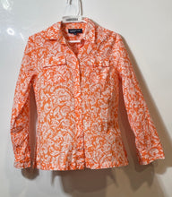 Load image into Gallery viewer, Jones New York Womens Orange White Printed Long Sleeve Button-Up Shirt Size S/CH
