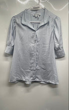 Load image into Gallery viewer, DKNY Womens Light Blue Space Dye Short Puff Sleeve Button Front Blouse Top Sz L

