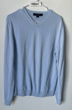 Load image into Gallery viewer, Express Mens Light Blue Cotton Knit Long Sleeve V-Neck Pullover Sweater Size L
