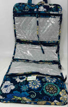 Load image into Gallery viewer, Vera Bradley Womens Blue Floral Double Handle Foldover Travel Makeup Organizer
