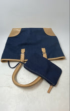 Load image into Gallery viewer, Charter Club Womens Navy Light Brown Denim Shoulder Bag &amp; Cosmetic Wallet
