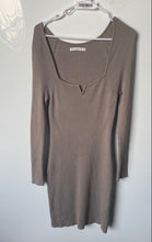 Load image into Gallery viewer, Abercrombie &amp; Fitch Womens Taupe Ribbed Knit Long Sleeve Bodycon Dress Size L

