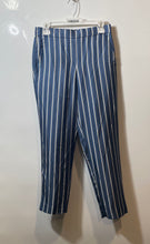 Load image into Gallery viewer, Theory Womens Blue Striped Flat Front Straight Leg Pull-On Cropped Pants Size 2

