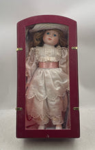 Load image into Gallery viewer, Victorian Porcelain Collectible Doll With White Dress &amp; Hat In Display Case

