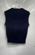 Load image into Gallery viewer, Zara Womens Blue Knitted Ribbed Trim Sleeveless V-Neck Sweater Vest Size L
