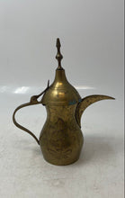 Load image into Gallery viewer, Vintage Engraved Brass Scroll Handle Lidded Middle Eastern Dallah Coffee Pot

