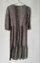 Load image into Gallery viewer, Zara Womens Brown Animal Print 3/4 Sleeve Crew Neck Tiered A-Line Dress Size S
