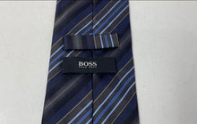 Load image into Gallery viewer, Hugo Boss Mens Blue Multicolor Striped Adjustable Keeper Loop Designer Tie
