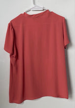 Load image into Gallery viewer, Loft Womens Coral Pink Short Sleeve Neck Tie Button Front Blouse Top Size L
