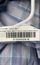 Load image into Gallery viewer, Michael Kors Mens Blue White Plaid Long Sleeve Non-Iron Dress Shirt Size 17
