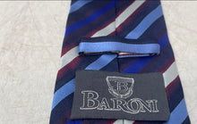 Load image into Gallery viewer, Baroni Mens Multicolor Striped Silk Keeper Loop Adjustable Designer Tie
