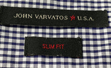 Load image into Gallery viewer, John Varvatos Mens Purple White Gingham Cotton Slim Fit Dress Shirt Size 17.5
