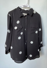 Load image into Gallery viewer, Loft Womens Black Polka Dot Collared Pockets Long Sleeve Button-Up Shirt Size L

