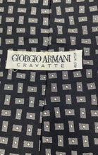 Load image into Gallery viewer, Giorgio Armani Mens Black Gray Geometric Keeper Loop Adjustable Pointed Tie
