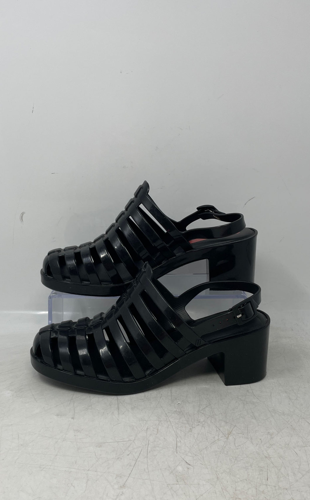Melissa Womens Disco High Black Block Heel Adjustable Slingback Sandals Size 6