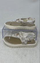 Load image into Gallery viewer, Michael Kors Girls Val White Gold Signature Print Open Toe Thong Sandals Size 11
