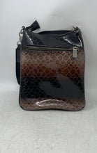 Load image into Gallery viewer, Vittorio Womens Brown Black Croc Embossed Front Flap Pocket Crossbody Bag

