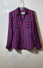 Load image into Gallery viewer, Express Womens Portofino Blue And Pink Striped Long Sleeve Button-Up Shirt Sz S
