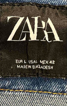 Load image into Gallery viewer, Zara Womens Blue Denim Medium Wash Long Sleeve Button Front Trucker Jacket Sz L
