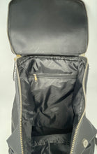 Load image into Gallery viewer, Versace Parfums Unisex Black Adjustable Shoulder Strap Travel Backpack Worn
