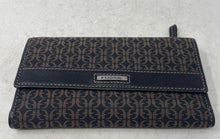 Load image into Gallery viewer, Fossil Womens Black Brown Monogram Print ID Window Card Holder Bifold Wallet
