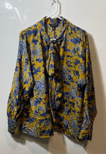 Load image into Gallery viewer, Banana Republic Womens Mustard Blue Floral Print Long Sleeve Blouse Top Size XL
