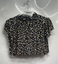 Load image into Gallery viewer, Zara Womens Black Beige Leopard Print Ruffle Neck Cropped Blouse Top Size M
