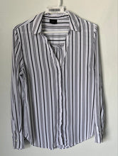 Load image into Gallery viewer, Worthington Womens White Black Striped Long Sleeve Collared Button-Up Shirt Sz S
