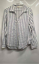 Load image into Gallery viewer, Lucky Brand Womens White Blue Striped Long Sleeve Blouse Top Size Small
